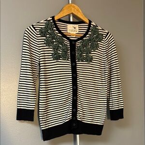 Tabitha Black and White Cardigan with Floral Appliqué